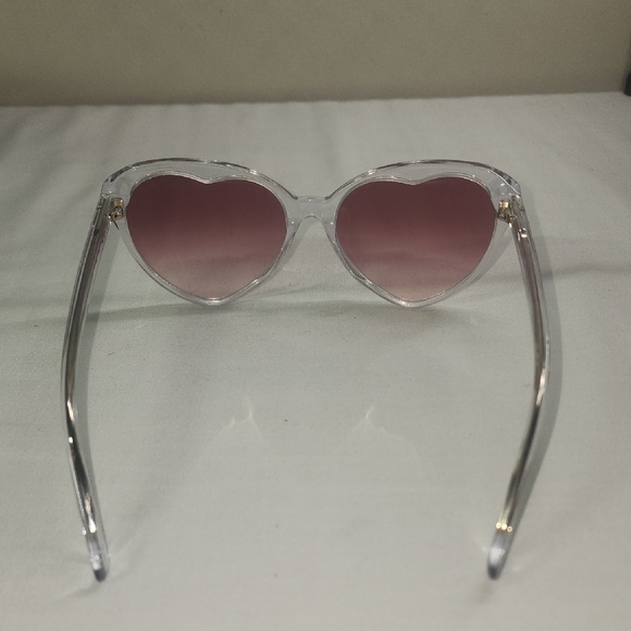 Kate Spade Heart-Shaped Sunglasses with Clear Frame and Purple Lenses - Picture 5 of 8